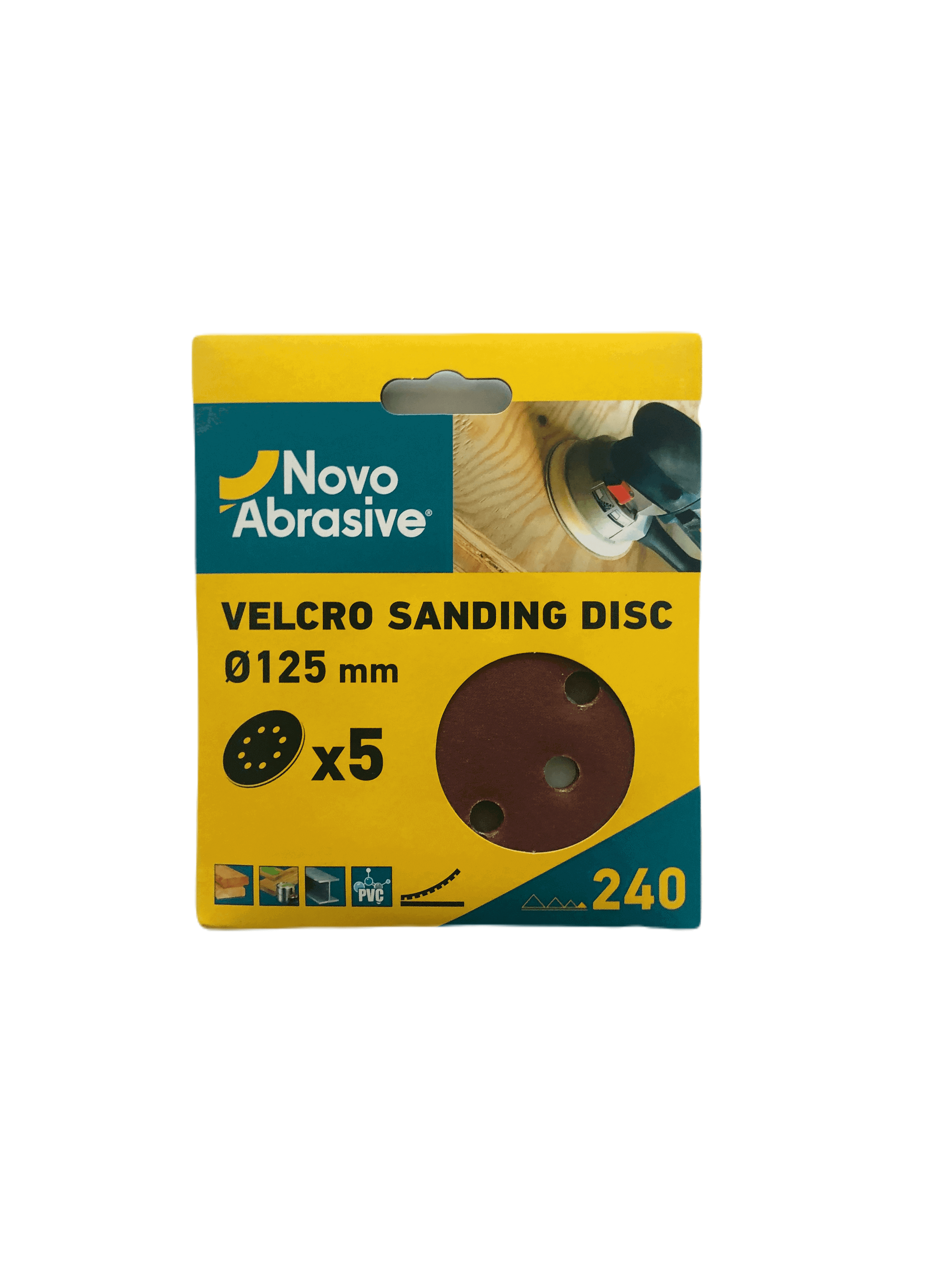 Круг шліфувальний самозачепний NovoAbrasive 125 мм, Р240, 8 отв., упак. 5шт.